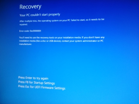Windows 10 - Recovery blue screen